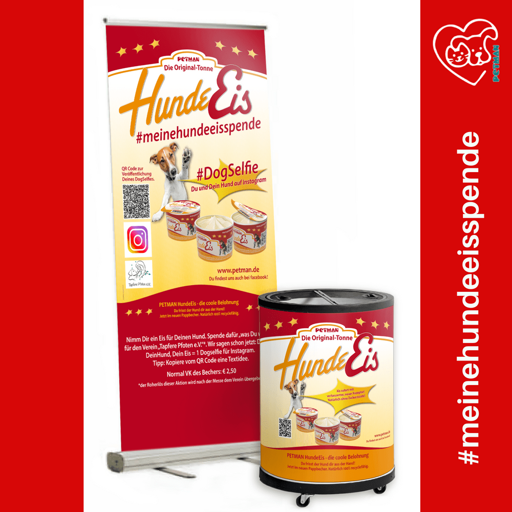 Banner und Tiefkühltonne für Hundeeis